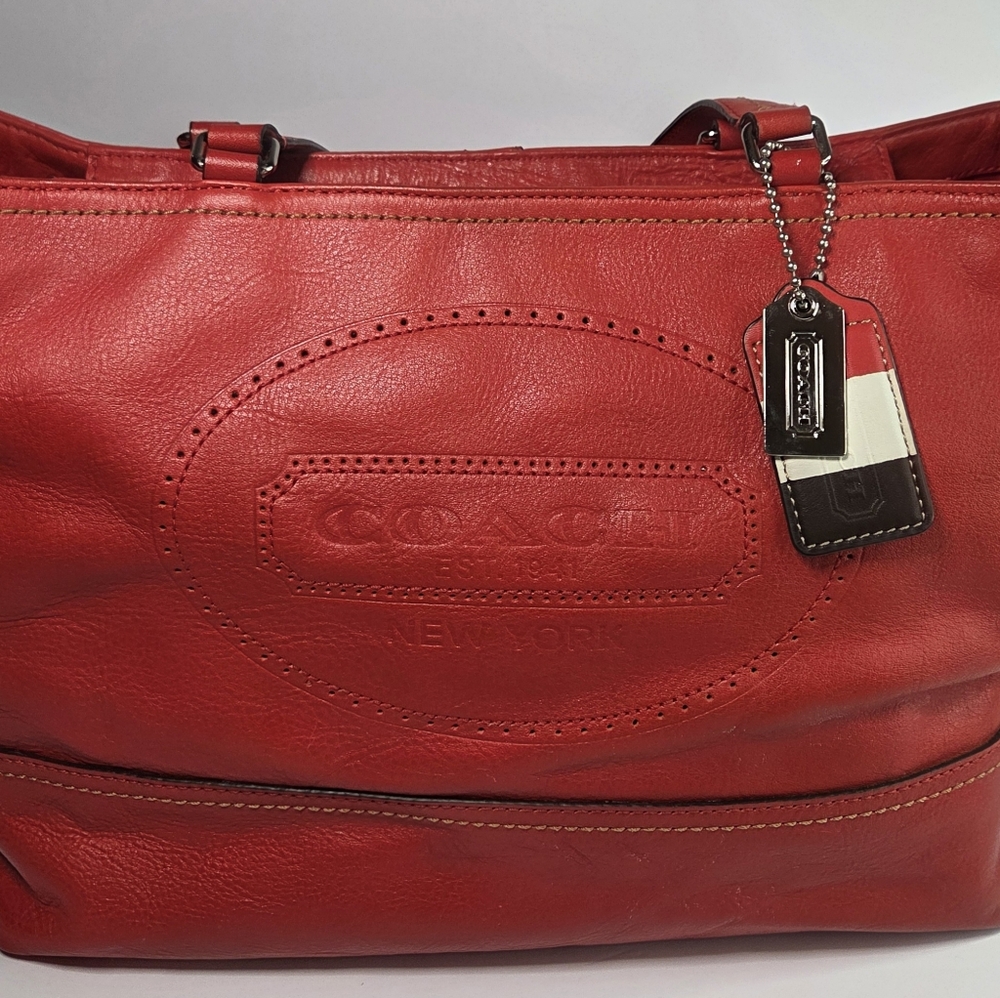 Coach Red Leather Tote Bag - Picture 4 of 13